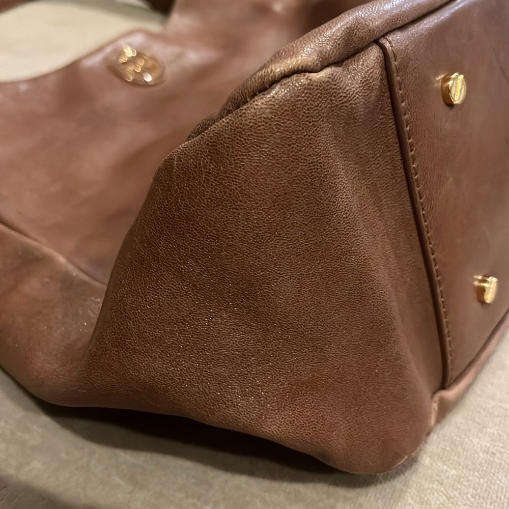 Tory Burch Cognac Brown Leather Hobo Handbag Shoulder Bag Classic Vintage - Picture 10 of 16